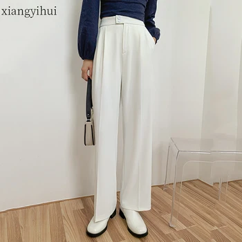 

Casual High Waist White Long Pants Women Fashion Black Grey Loose Button Up Zipper Trousers Autumn 2020 Women's Clothing