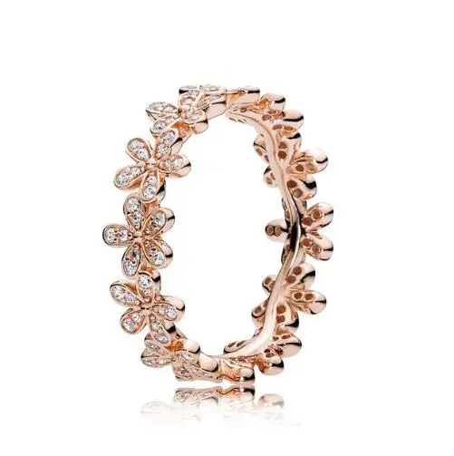 

Original 925 Sterling Silver Ring Rose Gold Dazzling Daisy Flower With Crystal Rings For Women Wedding Party Fashion Jewelry