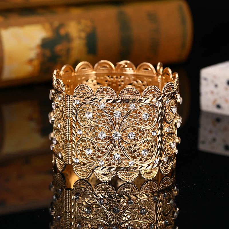 Fashion Moroccan Style Caftan Wedding Rhinestone Wide Bracelet Retro Arab Women's Bracelet