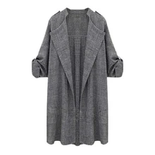 Elegent Belt Coat Wool Blends Cardigan Jacket for Ladies Autumn&Winter Women Fashion Long Sleeve Grey Casual Coat