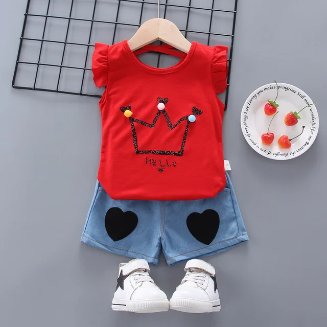New Baby Girls Clothing Outfits Brand Summer Newborn Infant Sleeveless T-shirt Shorts 2pc/Sets Clothes Casual Sports Tracksuits EL huangguan S Red