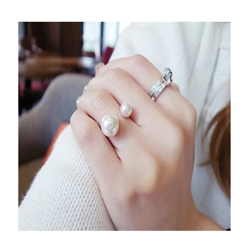 2019 Rose Gold Adjustable Crystal Rings For Women Opening Pearl Ring Jewellery Women Wedding Rings Flower Ring For Lady Jewelry