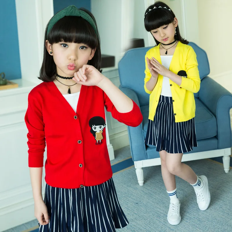 

CHILDREN'S Sweater Cardigan 2019 Spring And Autumn Middle And Large Girls' Knitting Coat Casual Airable Shirt