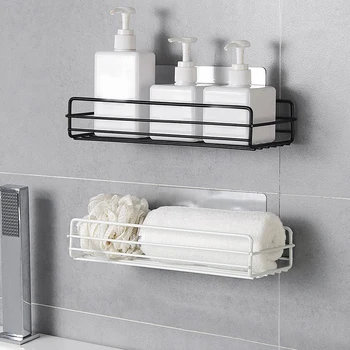 

Wall Mounted Bathroom Shelf Shampoo Soap Storage Holder Punch-free Kitchen Bowl chopsticks Drain Rack Storage Basket Organizer