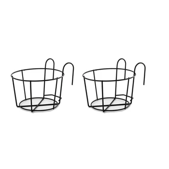 

2PCS Metal Iron Round Plants Flower Pot Vase Stand Plant Holder with Hooks for Garden Balcony Railings Home Table Decor