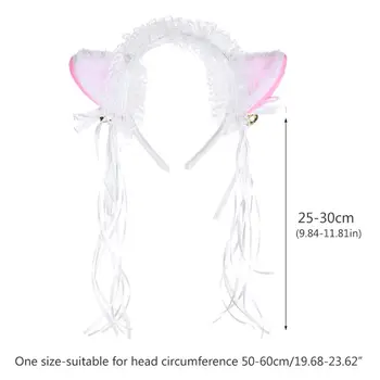 

Women Ruffles Lace Headband Plush Cat Ears Ribbon Bell Lolita Cosplay Hair Hoop LX9E