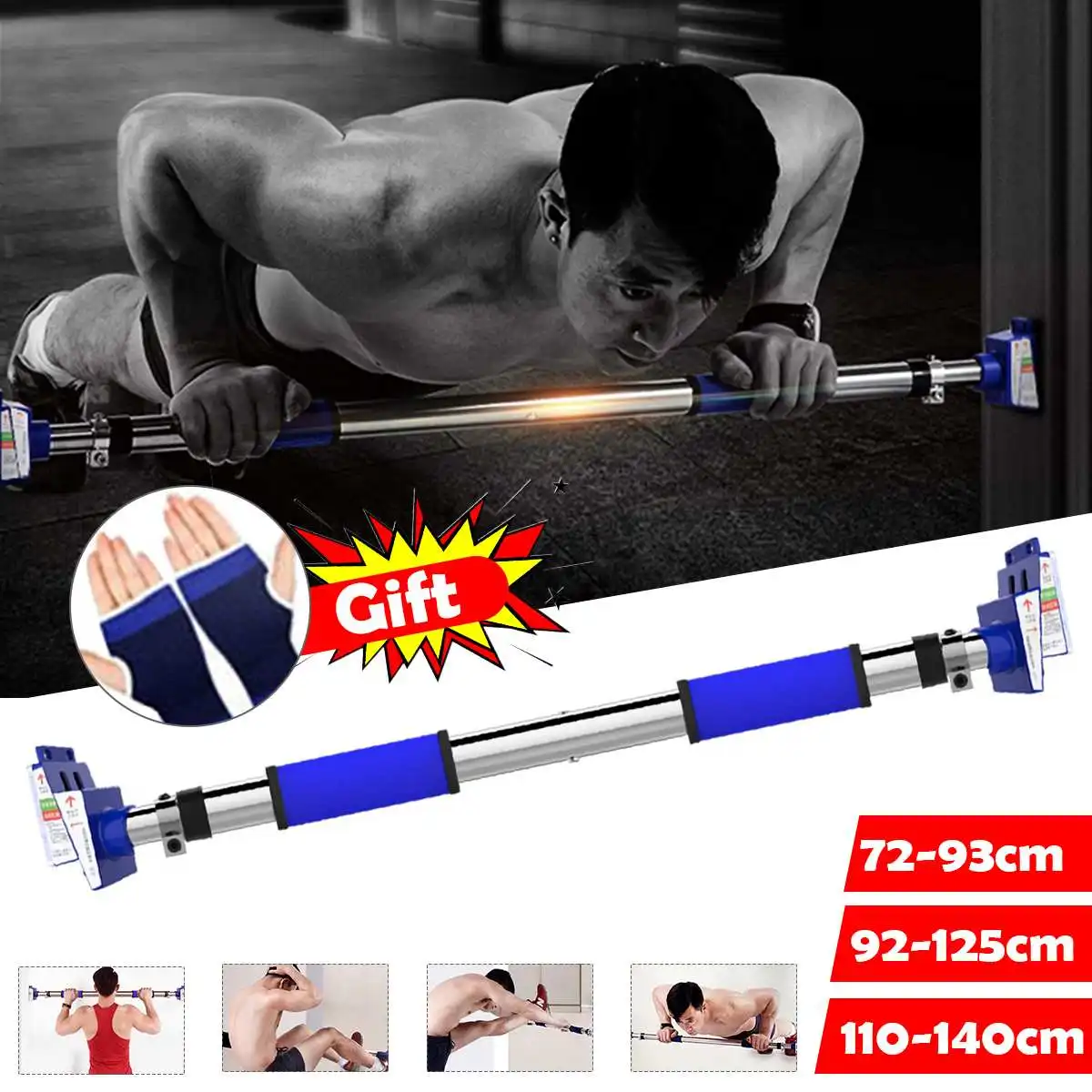 New 2in1 Door Horizontal Bars Adjustable Steel Home Gym Workout Chin Up