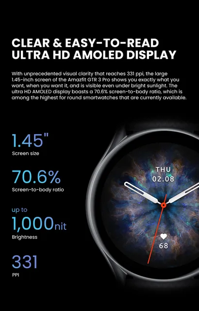 Amazfit GTR 3 Pro GTR3 Pro GTR-3 Pro 46mm Smartwatch AMOLED 
