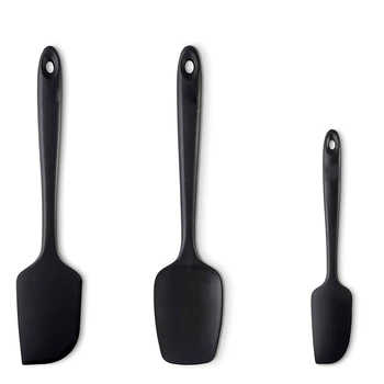 

3-Piece Black Silicone Spatula Set - 600Fahrenheit Heat-Resistant Seamless Rubber Spatulas - Small Spatula, Large Spatula for Co