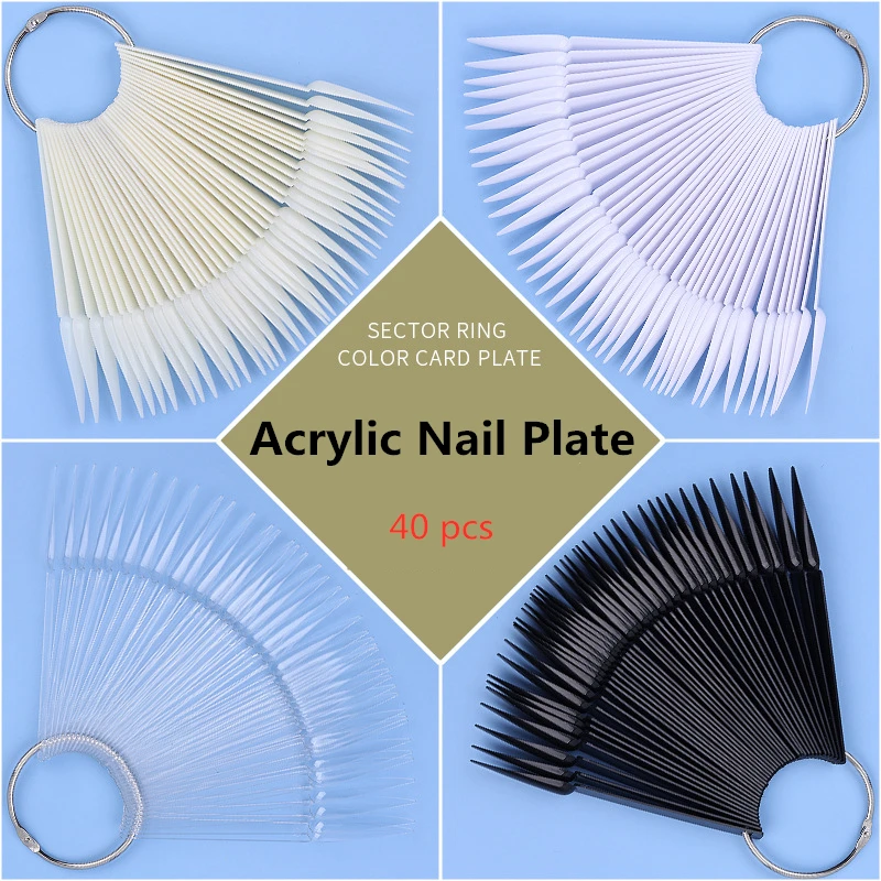 40pcs/bag Nail Art Display Color Plate Pointed Iron Ring Sector Color Card Fake Nails Pointed Nail Practice Manicure Art Tools