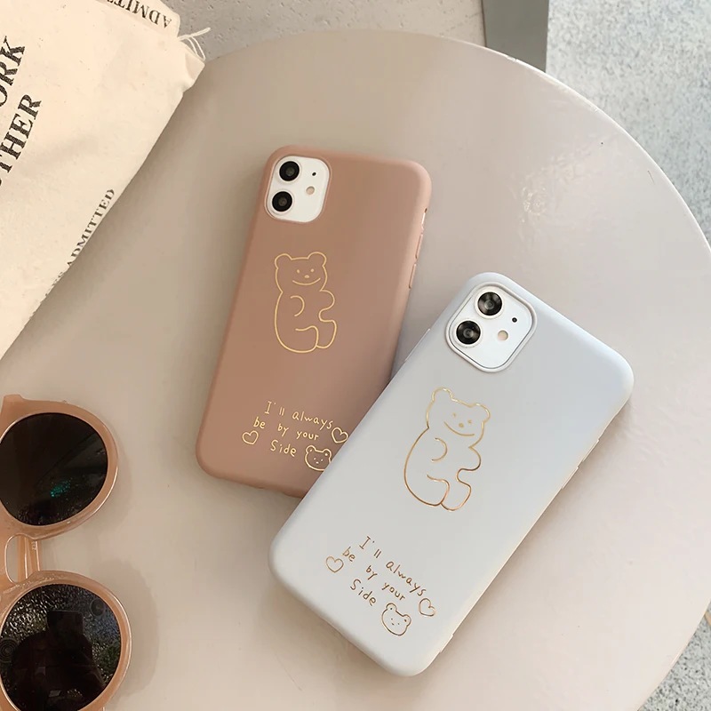 

VZD For iPhone 11 Pro X XR XS Max 6 6s 7 8 Plus Phone Case Fashion Cute Cartoon Lovely Bear Gold Line Soft TPU For iPhone 11