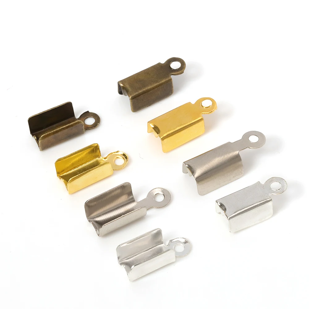 

200pcs Metal End Crimp Caps Handmade Leather Cord Bracelet Connectors Clasps Fastener Accessories DIY Jewelry Making Material