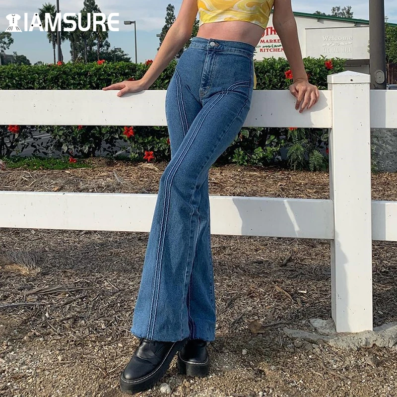 

IAMSURE Vintage Patchwork Jeans Slim Wide Leg High Waist Pants Casual Skinny Flare Trousers Women Streetwear Holiday Autumn Y2K