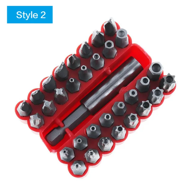 33pcs/lot Screwdriver Bit Set Hand Tool Kit with Hexagonal Torx Hex Pozidriv Slotted Phillips Special Screw Driver Drill Bits Style 2-Hollow Bits