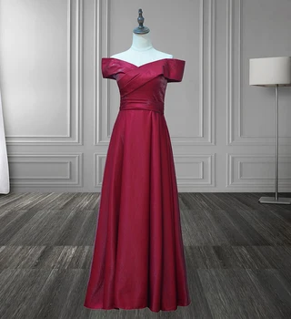 

Real Photos 2020 New wine Red Slim A line Evening Dress Boat Neck floor length Long Formal Dress Woman Party Dress Evening Gown