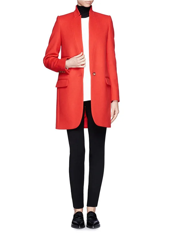 Solid Red Black Long Woolen Winter Coats Slim Warm Fashion Wool Coat and Jacket Casual Single Breasted Ladies Coats
