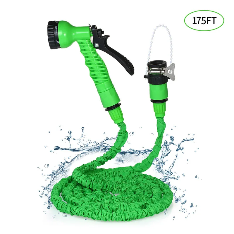175FT Water Hose Автоматический цифровой садовый таймер для подачи воды полива системы контроллер и растягивающийся поливочный шланг с распылителем для полива - Цвет: 175FT Water Hose