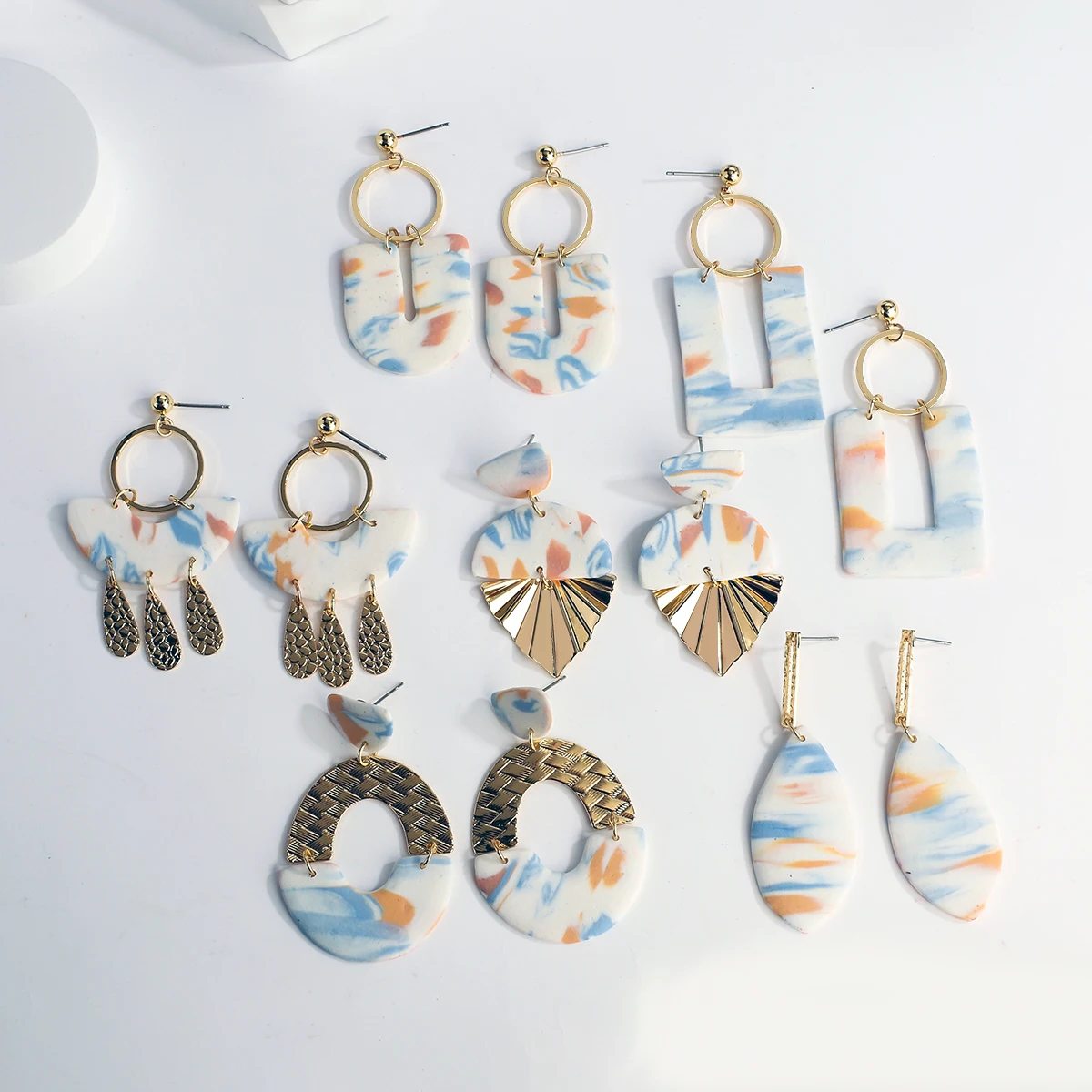 Gifts for Her Handmade Jewelry Marbled Ocean Earrings Modern Clay Dangle Earrings