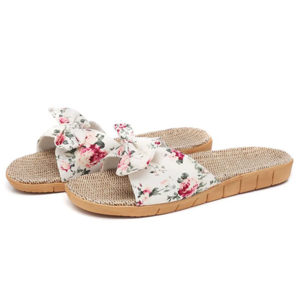 Sleeper#P501 Women Female Bohemia Bowknot Flax Linen Flip Flops Beach Shoes Sandals Slipper домашние тапочки Free Shipping