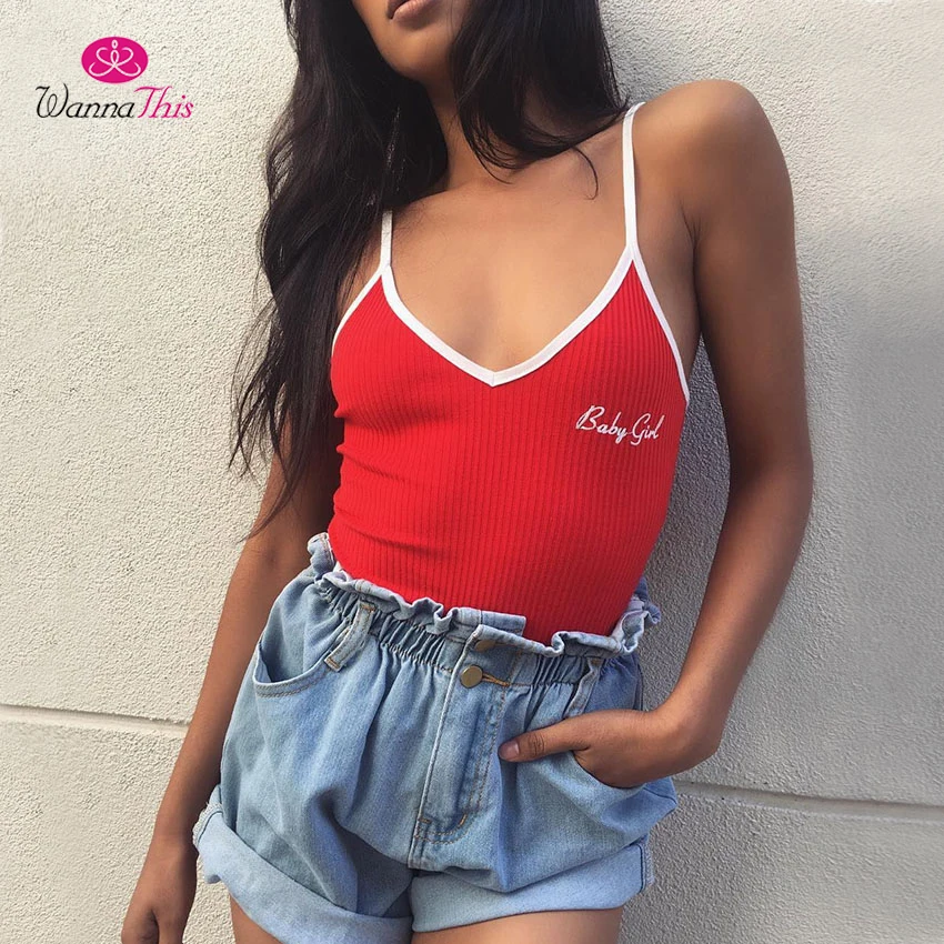 

WannaThis Autumn Sexy Bodysuits Women Spaghetti Strap Baby Girl Embroidery Knitted Rompers Ladies Overalls Cami Hot Jumpers
