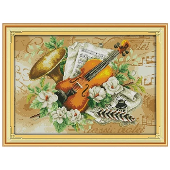 

Flowers and the violin counted printed on the canvas 11CT 14CT DIY kit Cross Stitch embroidery needlework Set home decor