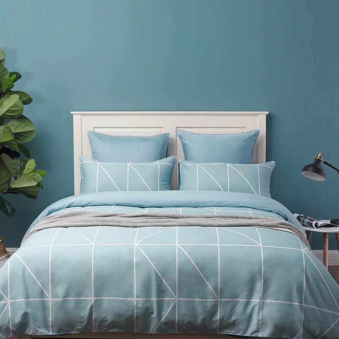 XAIOMI Como живой хлопок геометрический принт двойной из четырех частей синий серый подходит для кровати 1,5 м