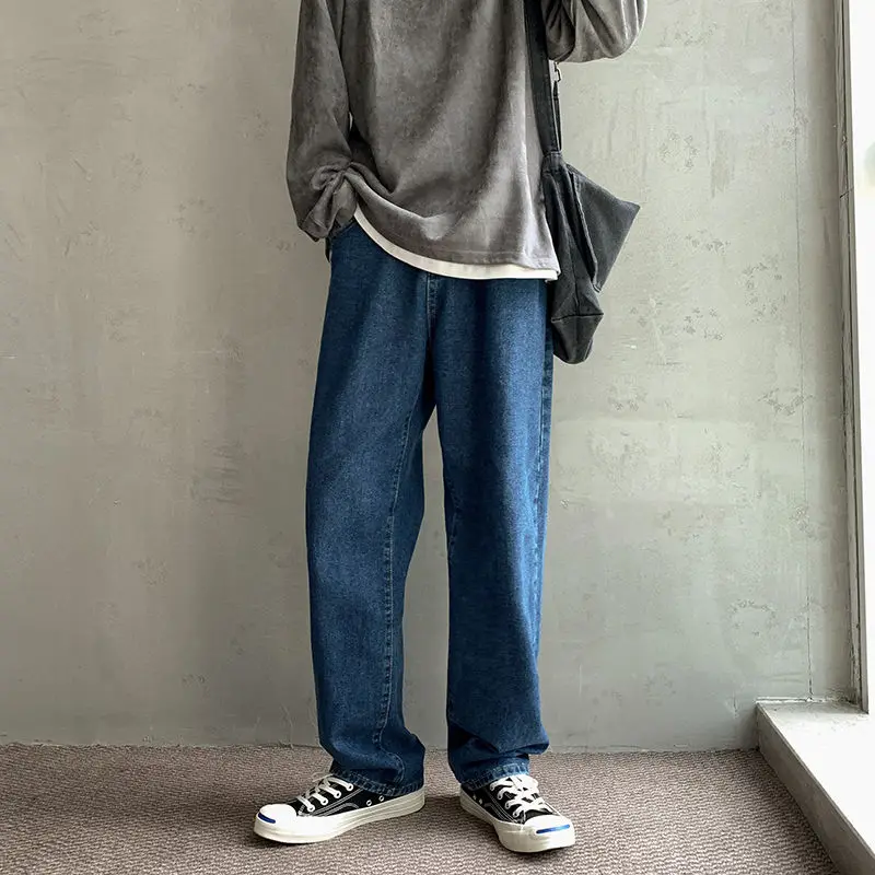 

2020 Spring And Autumn New Youth Popular Solid Color Basic Models Simple Jeans Fashion Casual Mopping Straight Pants M-2XL