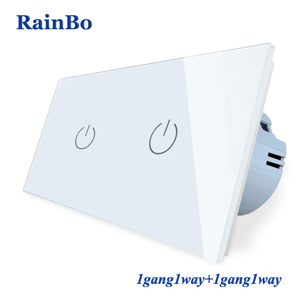 

RainBo 2Frame-Touch Switch-Screen Crystal-Glass Panel-Switch EU Wall-Switch Light-Switch 1gang-1way+1gang-1way A291111CW/B