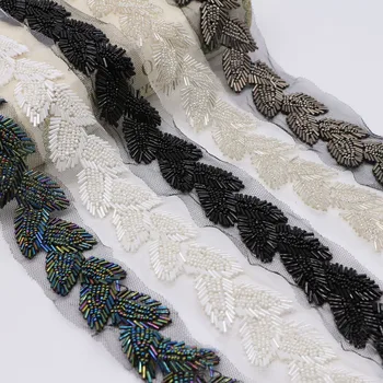 

2yard/lot white black Beaded Lace Trim Tape Fabric Ribbon DIY Collar Sewing Garment Headdress materials Leaf Lace