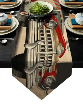 

Retro Car Poster Route 66 Table Runner Table Flag Home Party Decorative Tablecloth Table Runners for Wedding