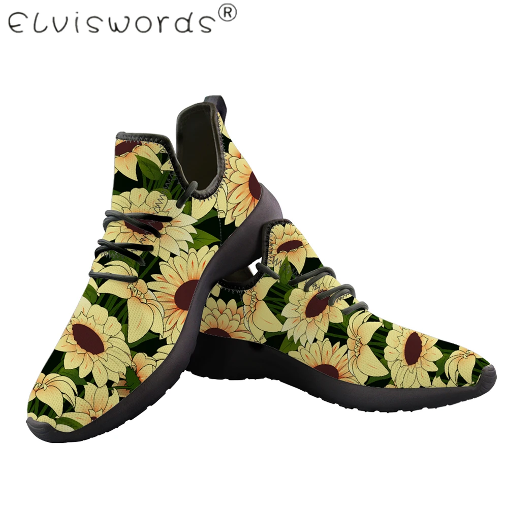 

ELVISWORDS Spring Autumn Sunflower Printed Men Women Flying weave Mesh Couple shoes Light Breath Outdoor Home Sneakers for Boy