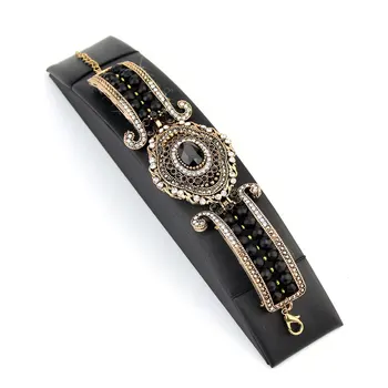 

Sunspicems Retro Vintage Bead Charm Bracelet for Women Natural Stone Crystal Bohemia Wedding Jewelry Antique Gold Color Gift