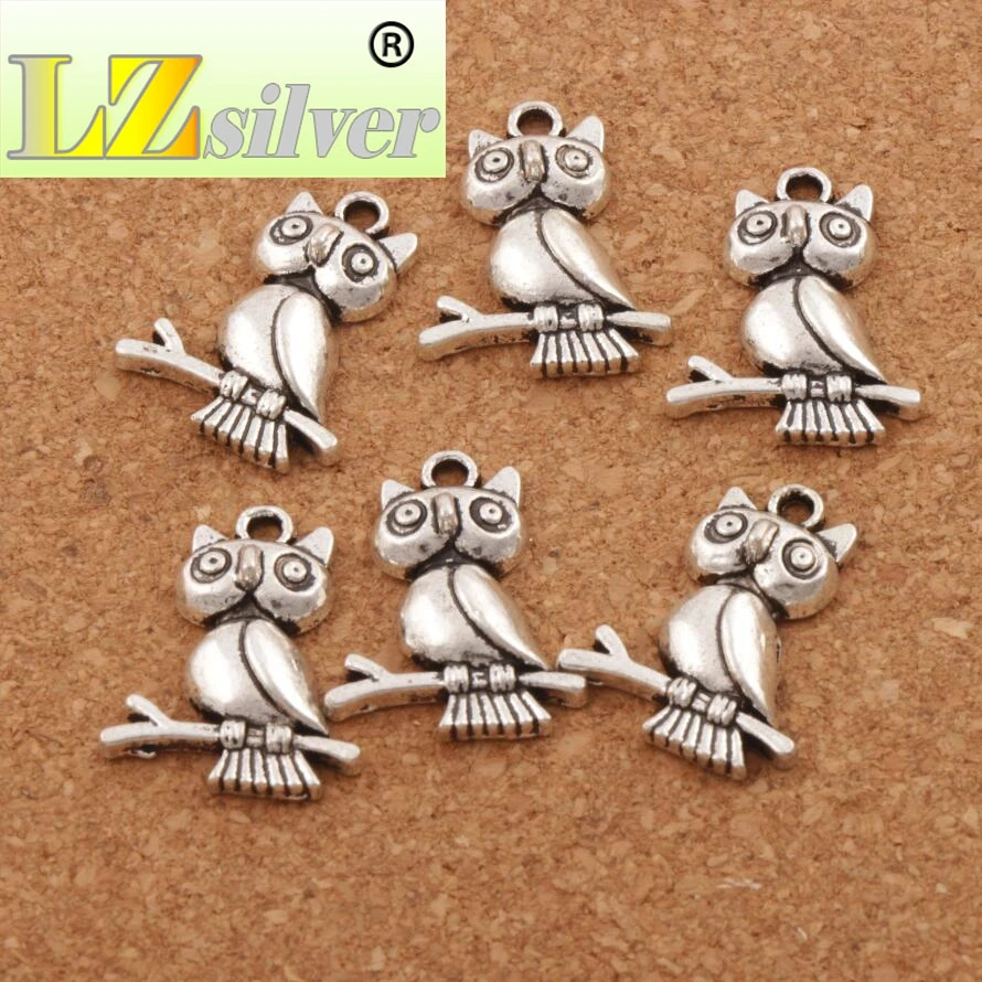 3D Owl Bird On Branch Charms 18x23mm 148pcs Zinc Alloy Pendants Fashion Jewelry DIY L993