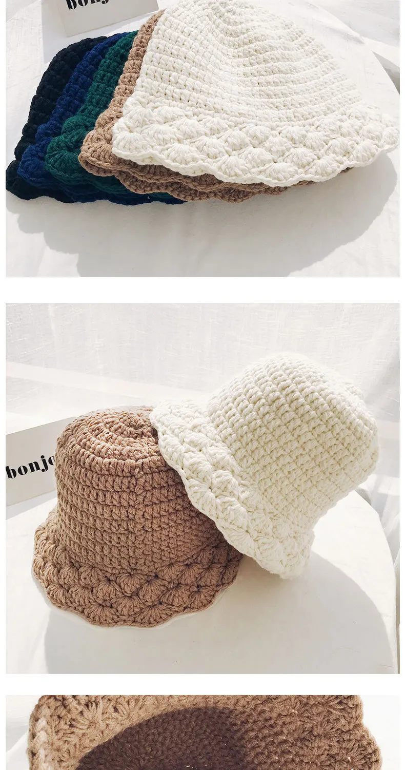 Зимняя Корейская версия милое кружевное шерстяное ведро шляпа Женская однотонная теплая вязаная шапочка для бассейна Простой повседневный для шутника женская шляпа