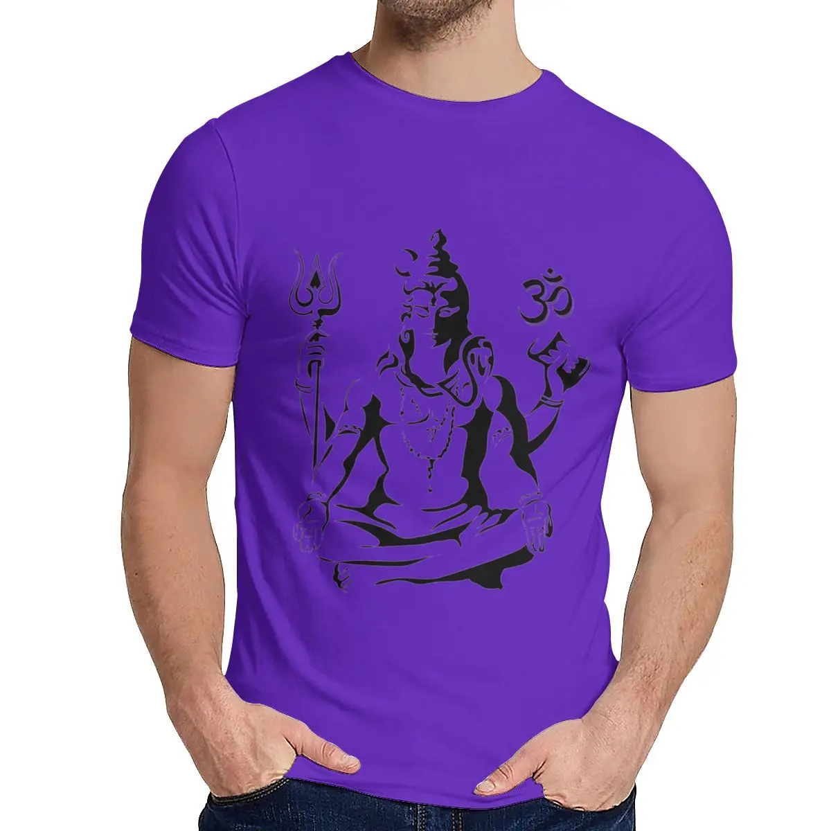Фиолетовый Harajuku Lord Shiva Sketch Tee мужской пользовательский чистый хлопок футболка классический круглый вырез - Цвет: Фиолетовый