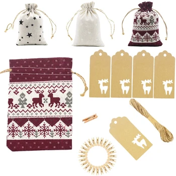 

Christmas Advent Calendar Linen Small Bags 24 Days Burlap Hanging Advent Calendars Garland Drawstring Gifts Bags Party