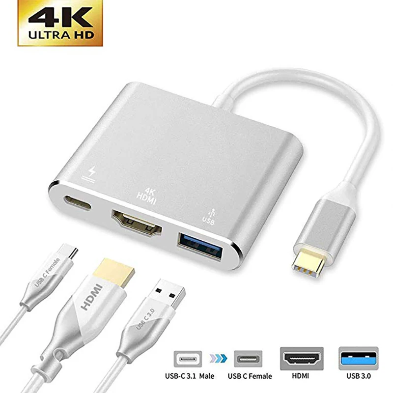 

USB C to HDMI Adapter,USB Type C Adapter Multiport AV Converter with 4K HDMI Output, USB3.0 Port and MacBook/iMac/Monitor Silver