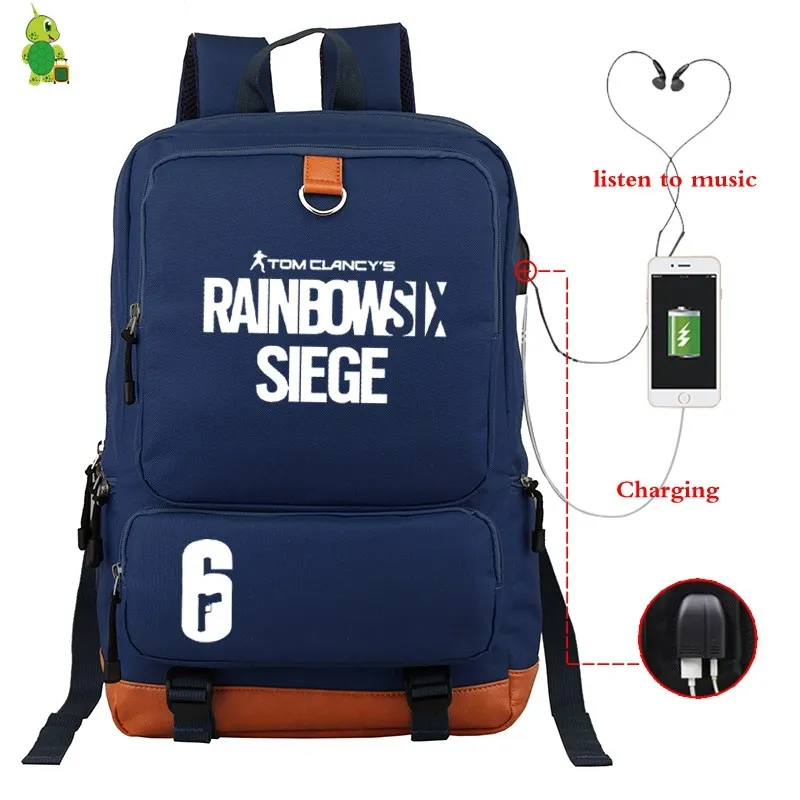 24 Игровой рюкзак Tom Clancy's Rainbow Six Siege с USB зарядкой, женский и мужской рюкзак для ноутбука, школьные сумки для подростков, большие дорожные сумки - Цвет: 24