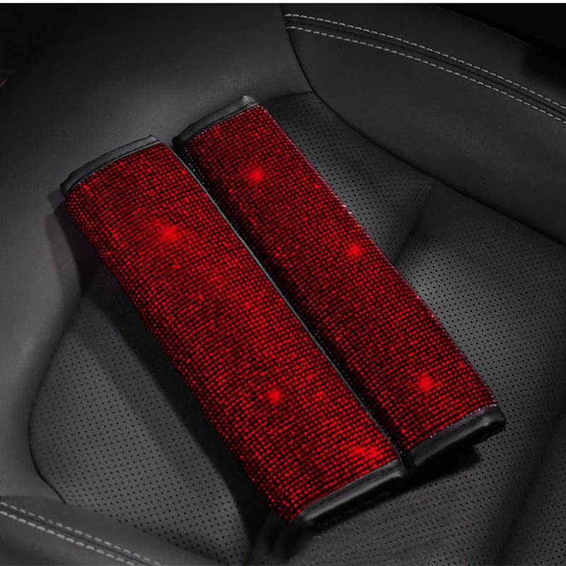 Black, 2Pcs Crystal Rhinestone Seat Belt Shoulder Strap Covers Harness Pad Leather Car Seat Belt Pads Cover 
