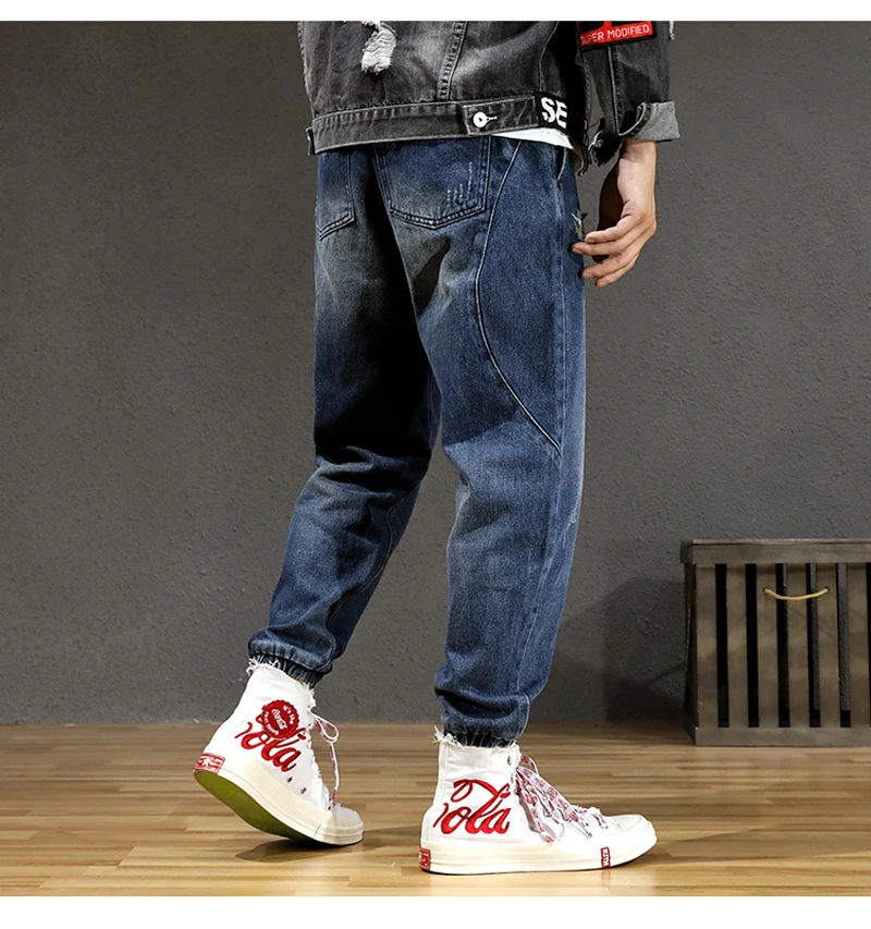 Japanese Style Fashion Men Jeans Vintage Designer Loose Fit Harem Jeans Men Spliced Cargo Pants Streetwear Hip Hop Joggers Jeans