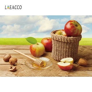 

Laeacco Rosh Hashanah Photography Backgrounds Blue Sky White Clouds Apples Honey Basket Photo Backdrops Hanukkah Photozone Props
