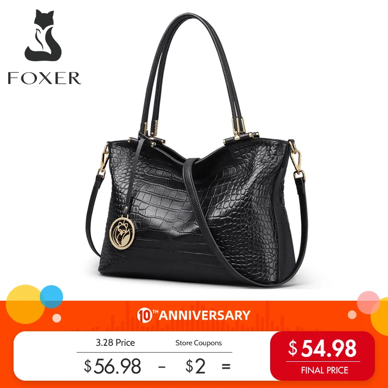 ^*Best Offers Женская винтажная Сумка-тоут FOXER, из натуральной кожи аллигатора, Осень-зима 2019 ^*Best Offers Женская винтажная Сумка-тоут FOXER, из натуральной кожи аллигатора, Осень-зима 2019