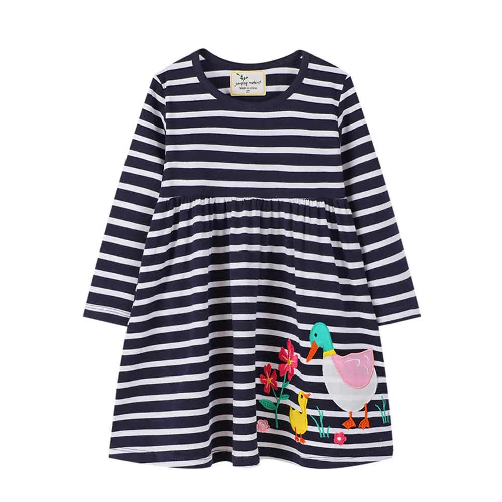 Jumping Meters New Arrival Cotton Animal Embroidery Baby Girls Long Sleeve Dress for Autumn Spring Kids Party Dresses | Детская одежда