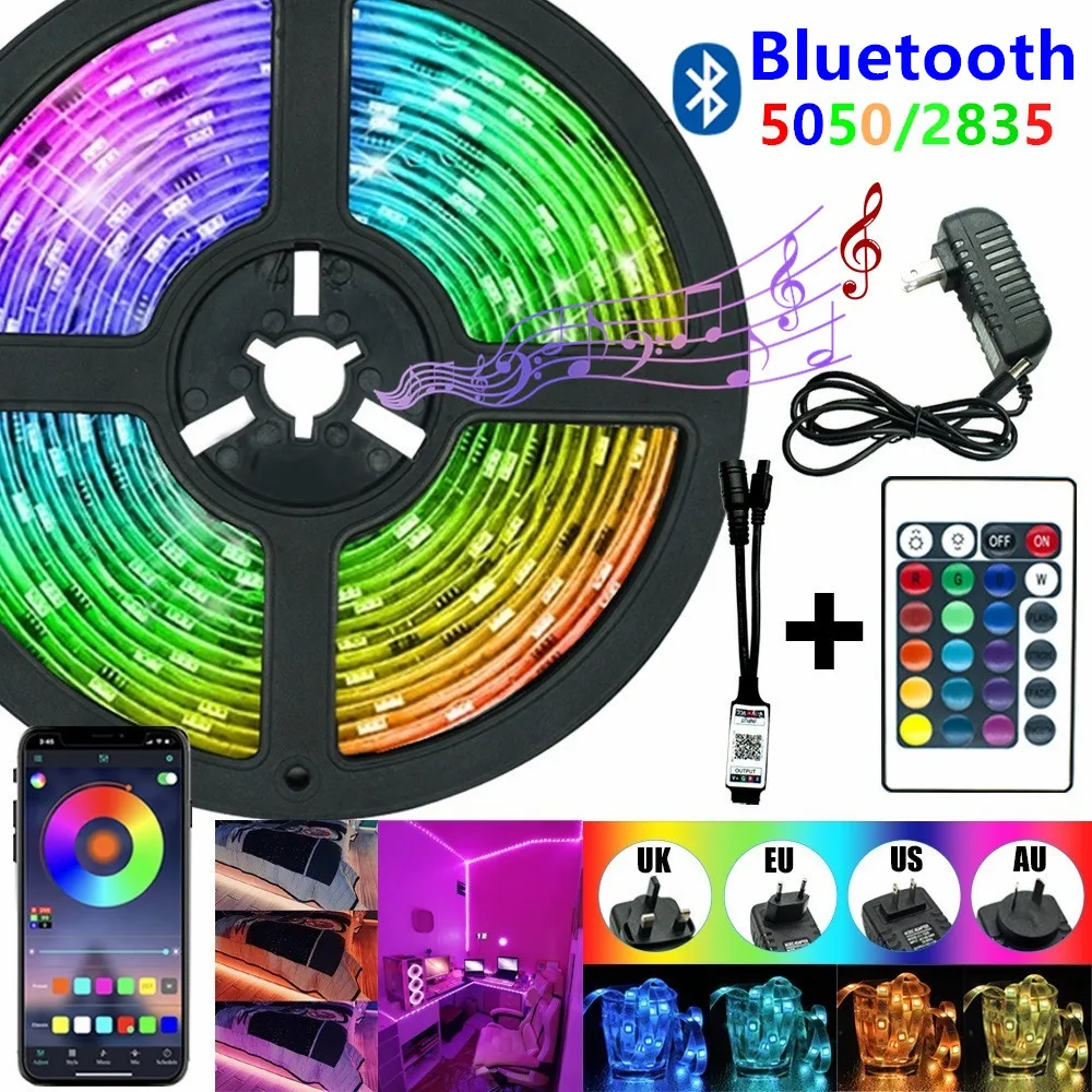 5050 LED Strip Bluetooth Control 2835 5050 RGB Led Waterproof Led Flexible Light for Home Living Room Outdoor Decorative Lights