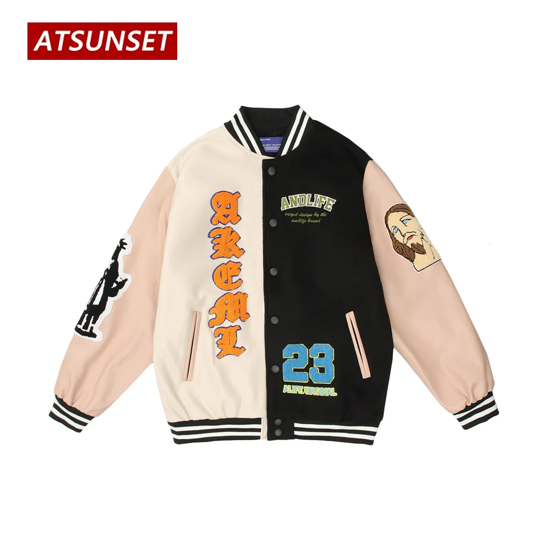 

Бейсбольная куртка ATSUNSET с художественным портретом в стиле хип-хоп, куртка в стиле ретро Harajuku, уличная одежда, модная хлопковая куртка, пальто, топы