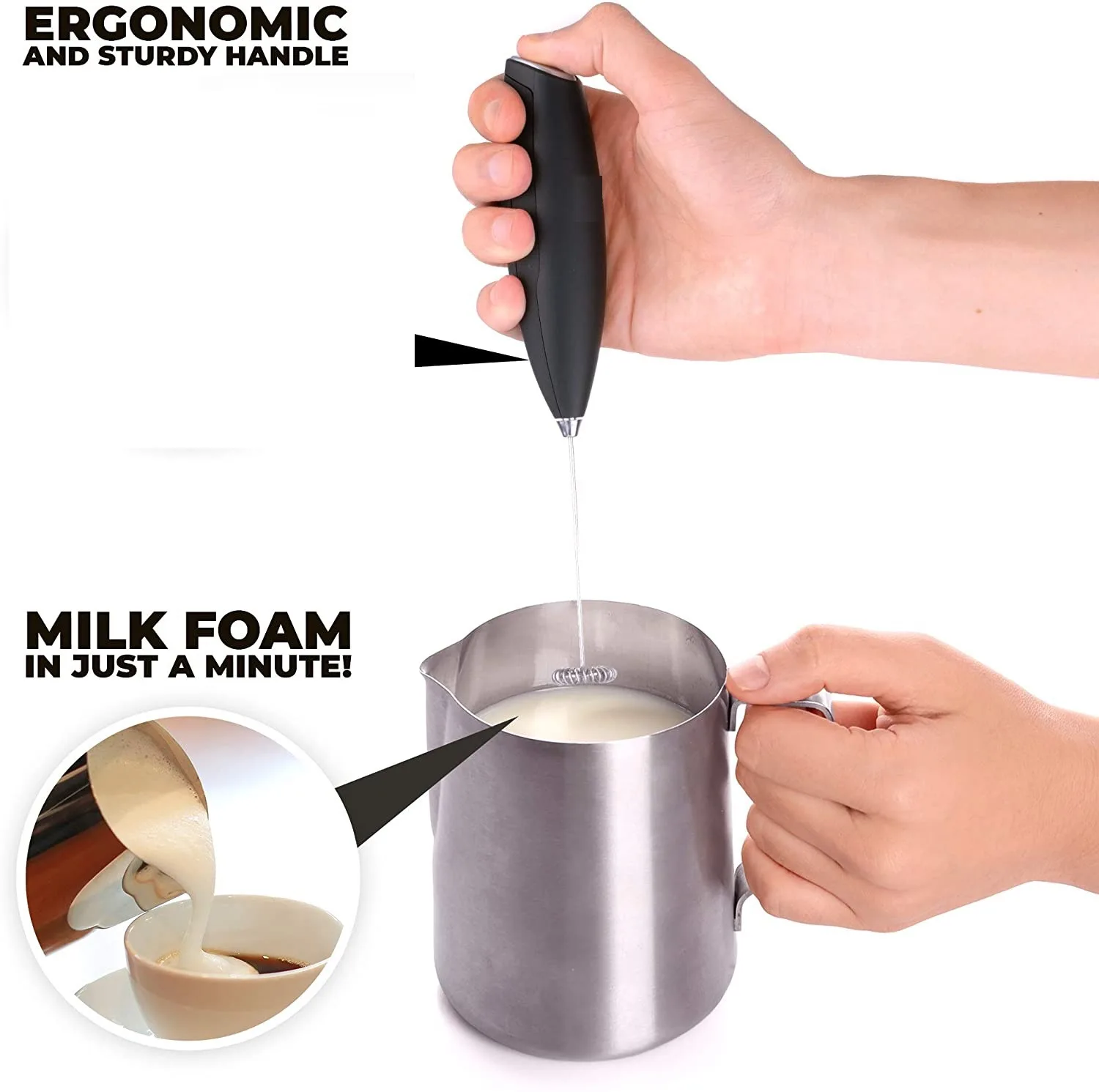 Powerlix Milk Frother Complete Set! Handheld Battery Operated Electric Foam Maker for Coffee, Latte, Cappuccino, Hot Chocolate, Durable Drink Mixer