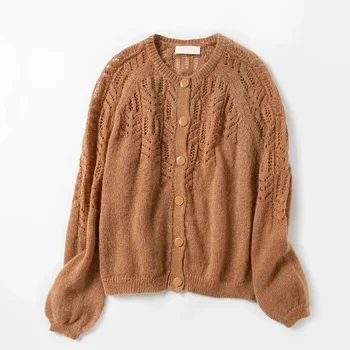 

Women Sweater Hollow Crochet Knit Button Sweater Cardigan