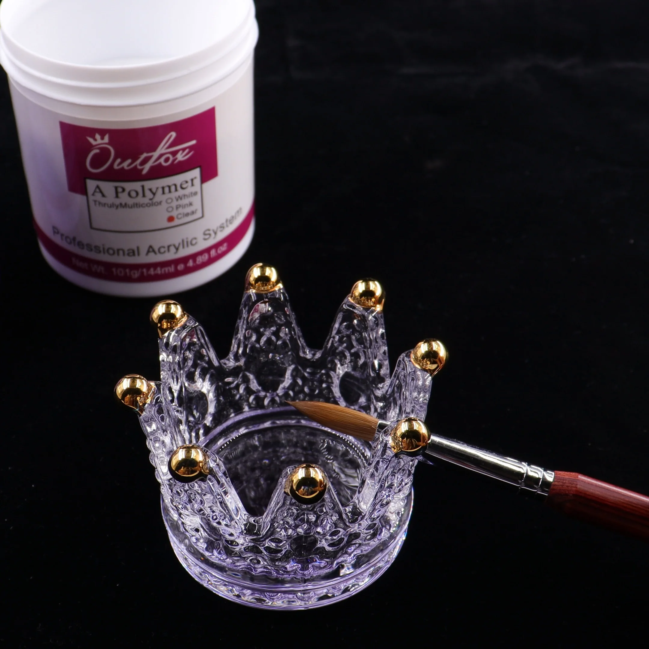 Crown Acrylic Nail Cup Crystal Acrylic Powder Liquid Dappen glass nail Dish Equipment Nail Art Design Tool with brush Holder manicure tools nail tools