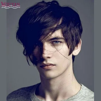 

HOUUYAN Short hair synthetic dark brown black short men’s breathable wig straight hair 100% natural lifelike natural wig