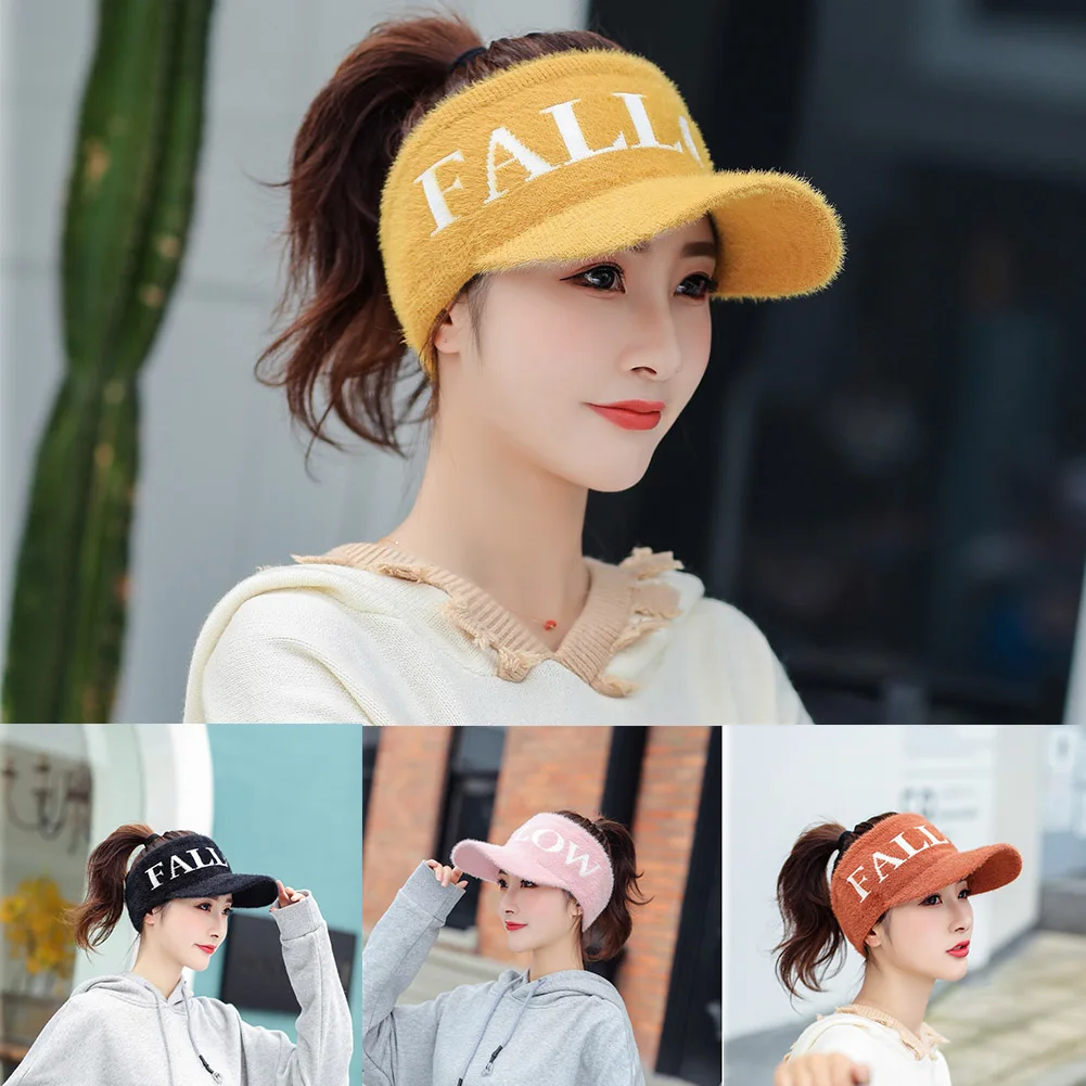 Plush Visor Cap Autumn Winter Outdoor Warm Sun Hat No Lint Travel